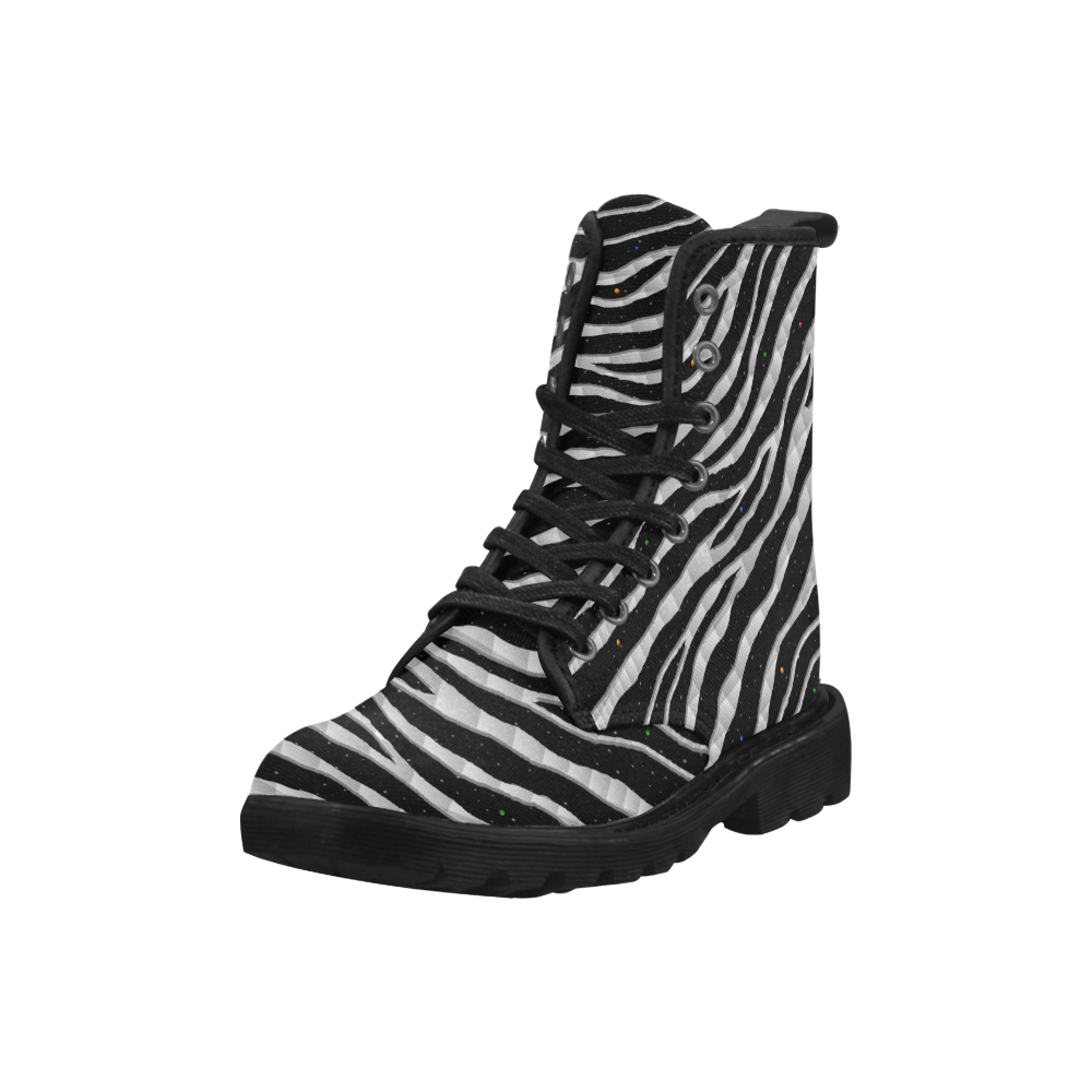 Ripped SpaceTime Stripes - White Martin Boots for Women (Black) (Model 1203H)