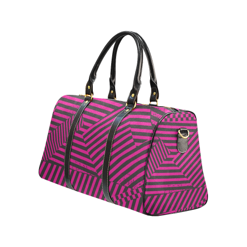 Hot Pink Black Stripes and Checkerboard New Waterproof Travel Bag/Small (Model 1639)