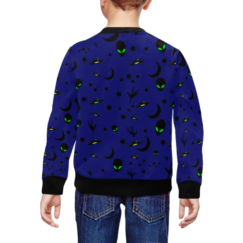 Alien Flying Saucers Stars Pattern on Blue All Over Print Crewneck Sweatshirt for Kids (Model H29)