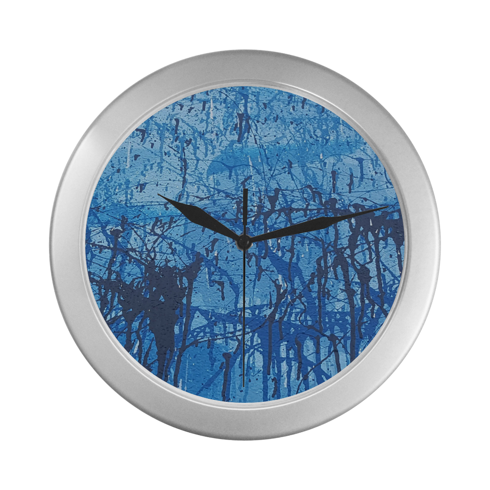 Blue splatters Silver Color Wall Clock