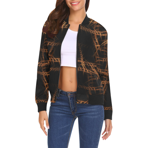 Trapped All Over Print Bomber Jacket for Women (Model H19)
