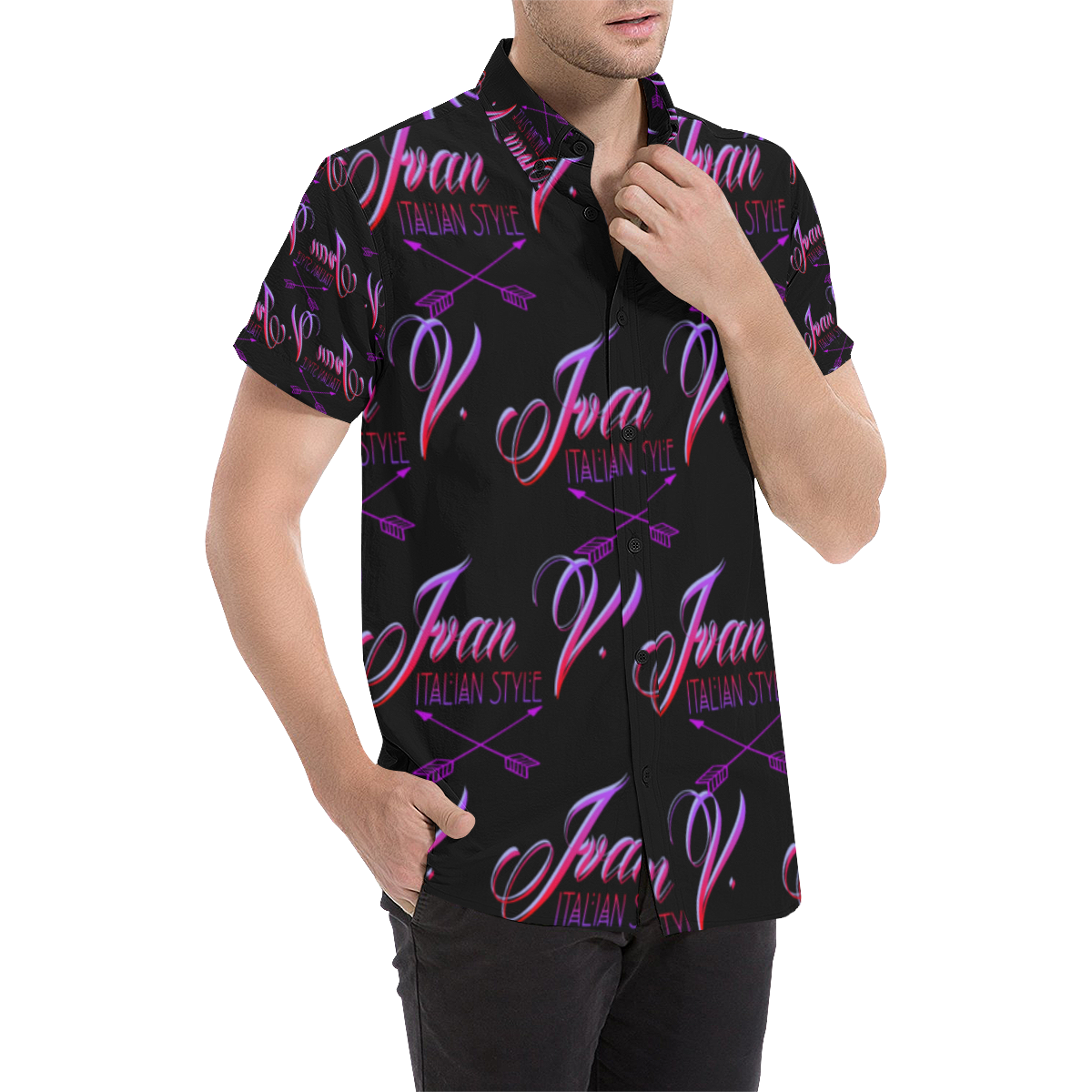 Ivan Venerucci Italian Style brand Men's All Over Print Short Sleeve Shirt/Large Size (Model T53)