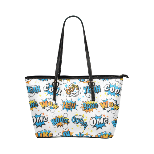 Fairlings Delight's Pop Art Collection- Comic Bubbles 53086wowboom1b Leather Tote Bag/Small Leather Tote Bag/Small (Model 1651)