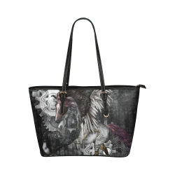 Aweswome steampunk horse with wings Leather Tote Bag/Small (Model 1651)