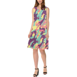 Pastel camo dress Sleeveless Splicing Shift Dress(Model D17)