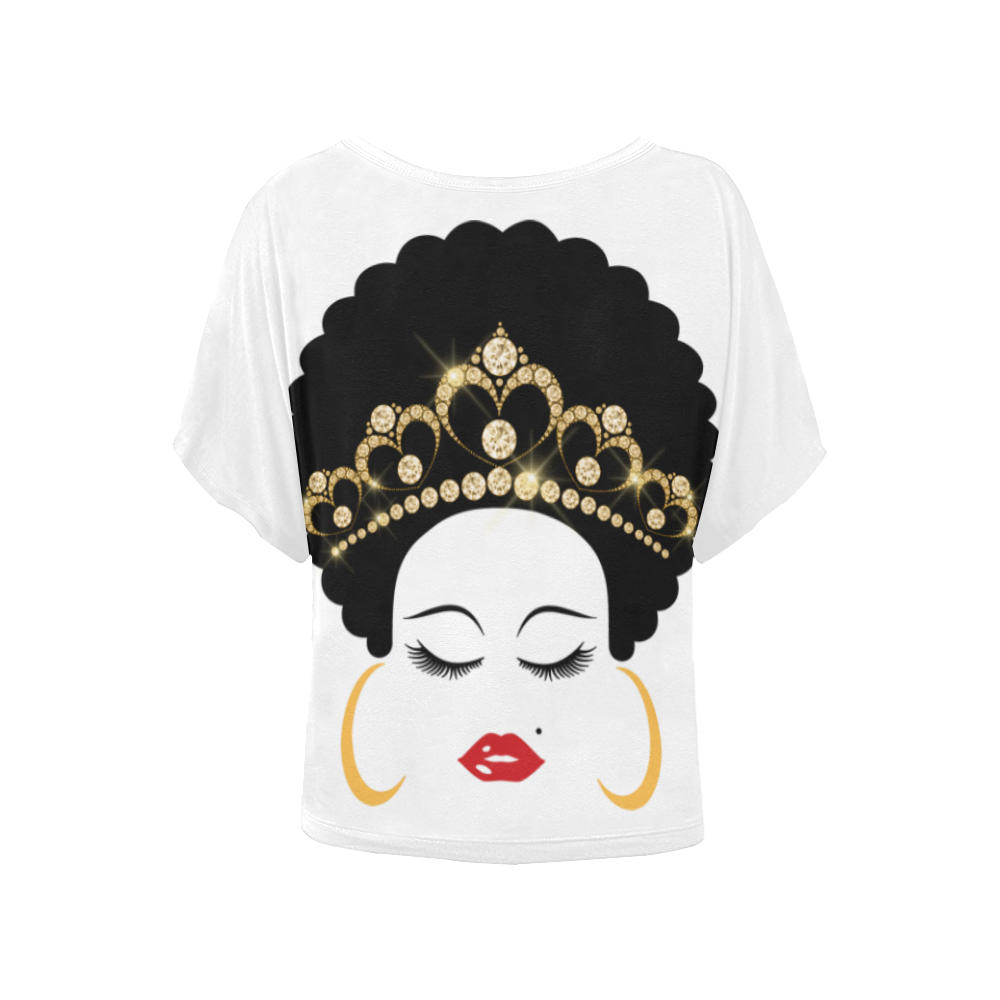 FD's Black Is Beautiful Collection- Black Woman with Gold Crown Blouse 53086 Women's Batwing-Sleeved Blouse T shirt (Model T44)