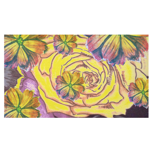 Watercolor Flowers Yellow Purple Green Cotton Linen Tablecloth 60"x 104"
