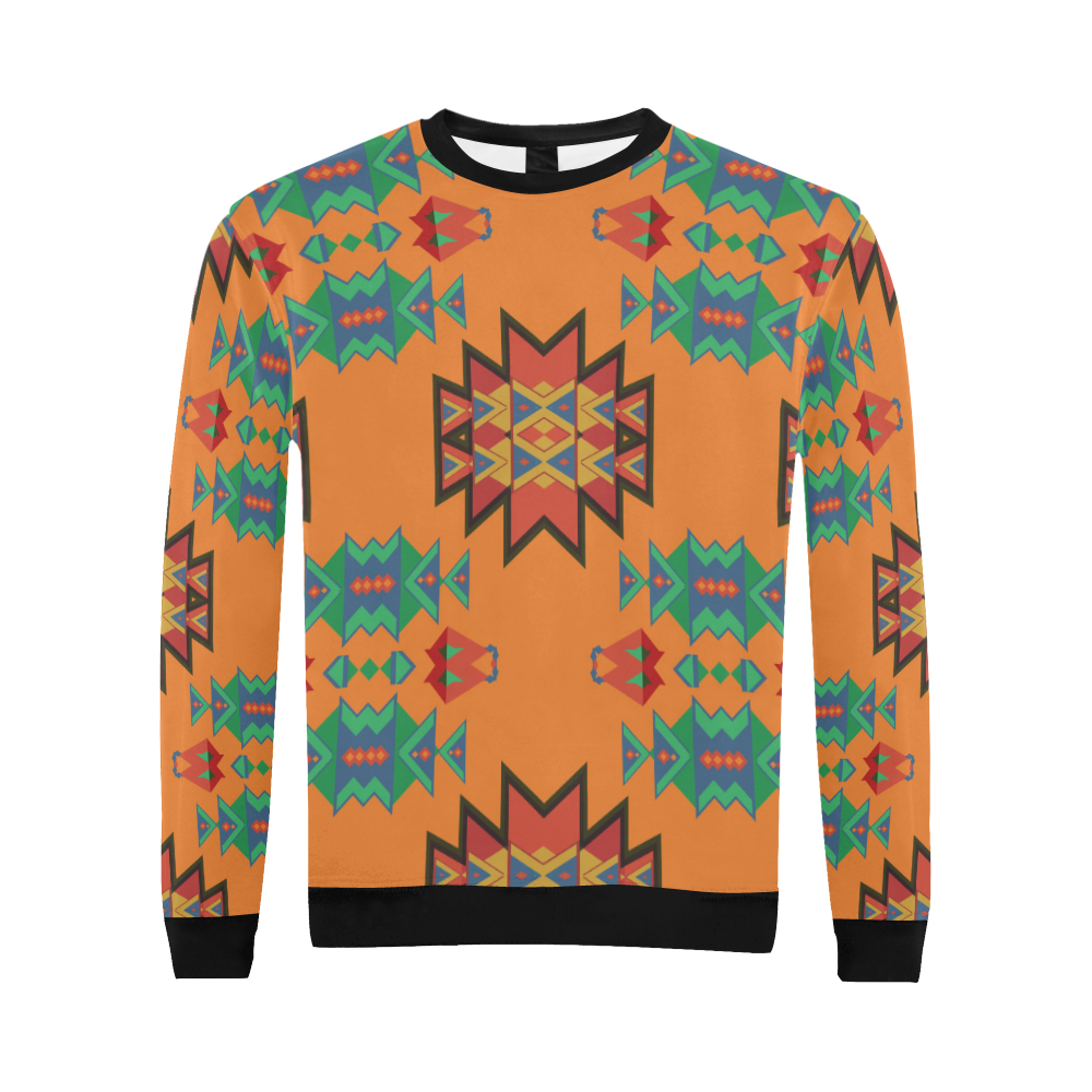 Misc shapes on an orange background All Over Print Crewneck Sweatshirt for Men (Model H18)