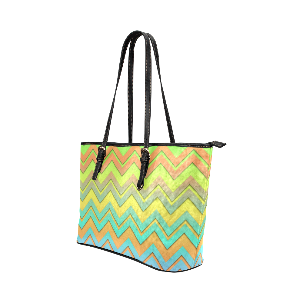 Summer Chevrons Leather Tote Bag/Small (Model 1651)