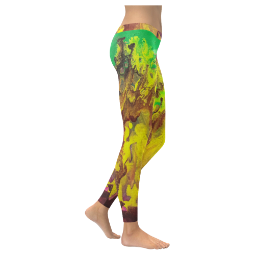 Green Purple Abstract Women's Low Rise Leggings (Invisible Stitch) (Model L05)