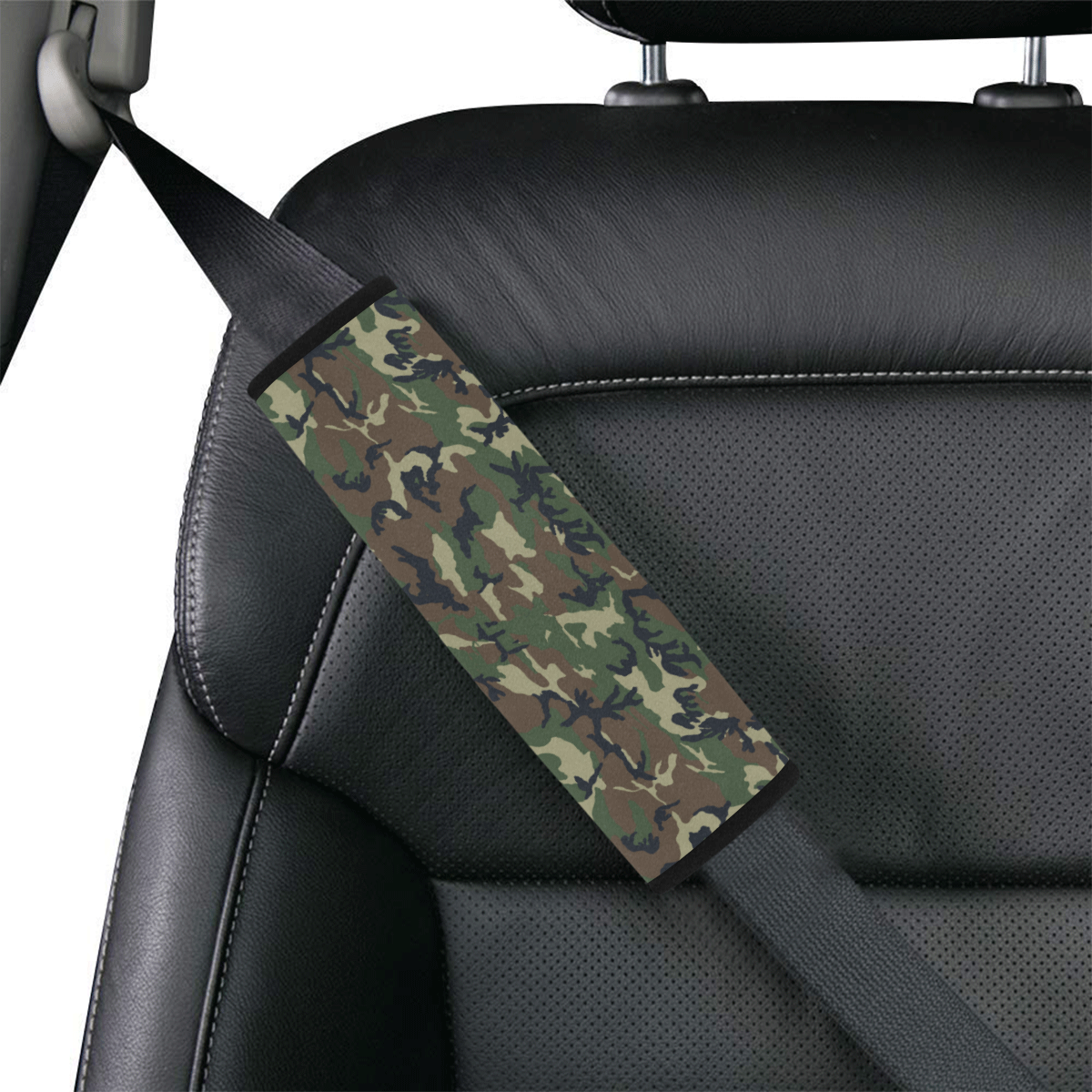 Woodland Forest Green Camouflage Car Seat Belt Cover 7''x8.5''