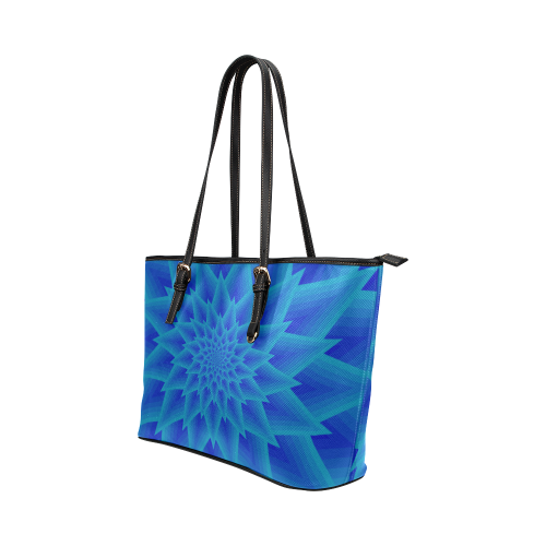 Royal blue night flower Leather Tote Bag/Large (Model 1651)