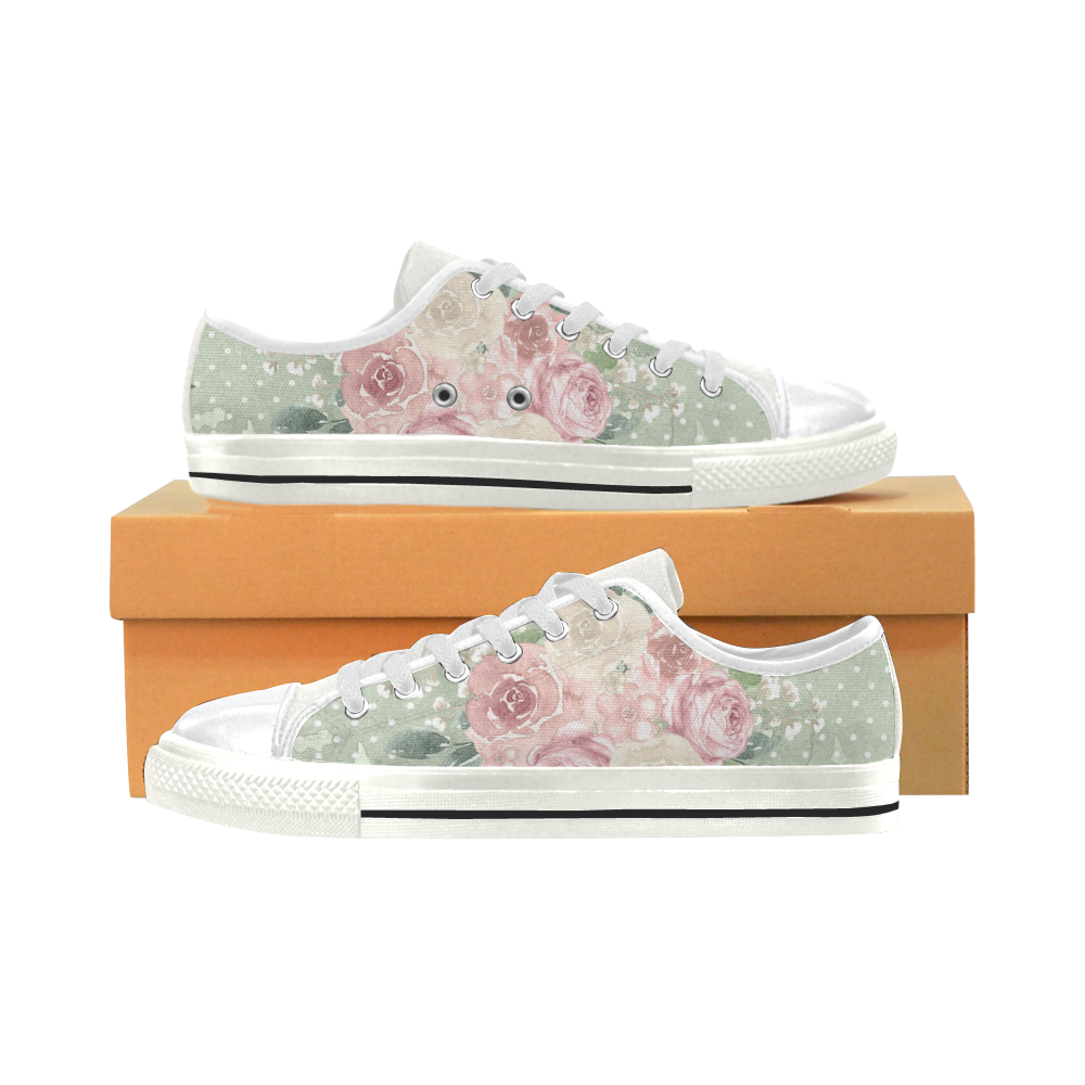 Green Pink Floral Shoes, Watercolor Women's Classic Canvas Shoes (Model 018)