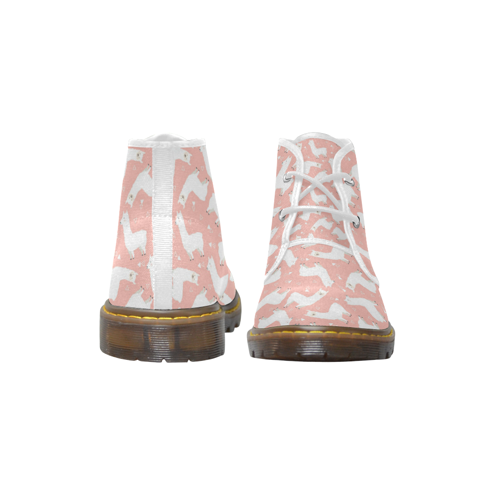 Pink Llama Pattern Women's Canvas Chukka Boots/Large Size (Model 2402-1)