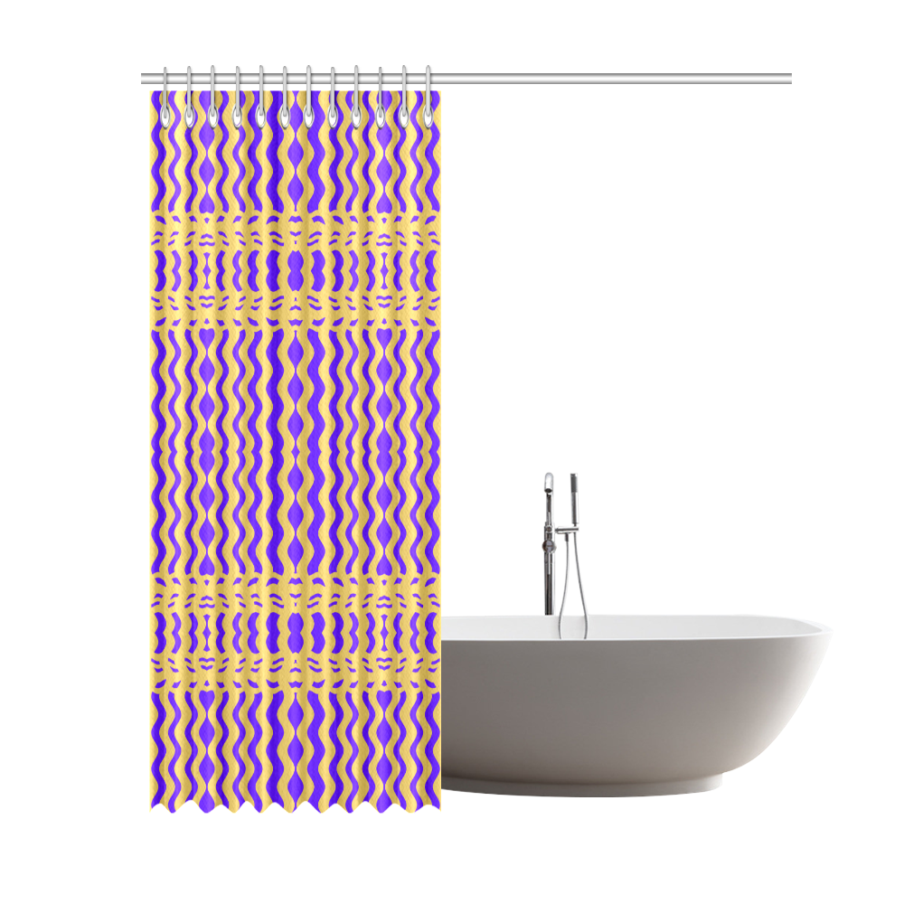 Purple Yellow Modern  Waves Lines Shower Curtain 69"x84"