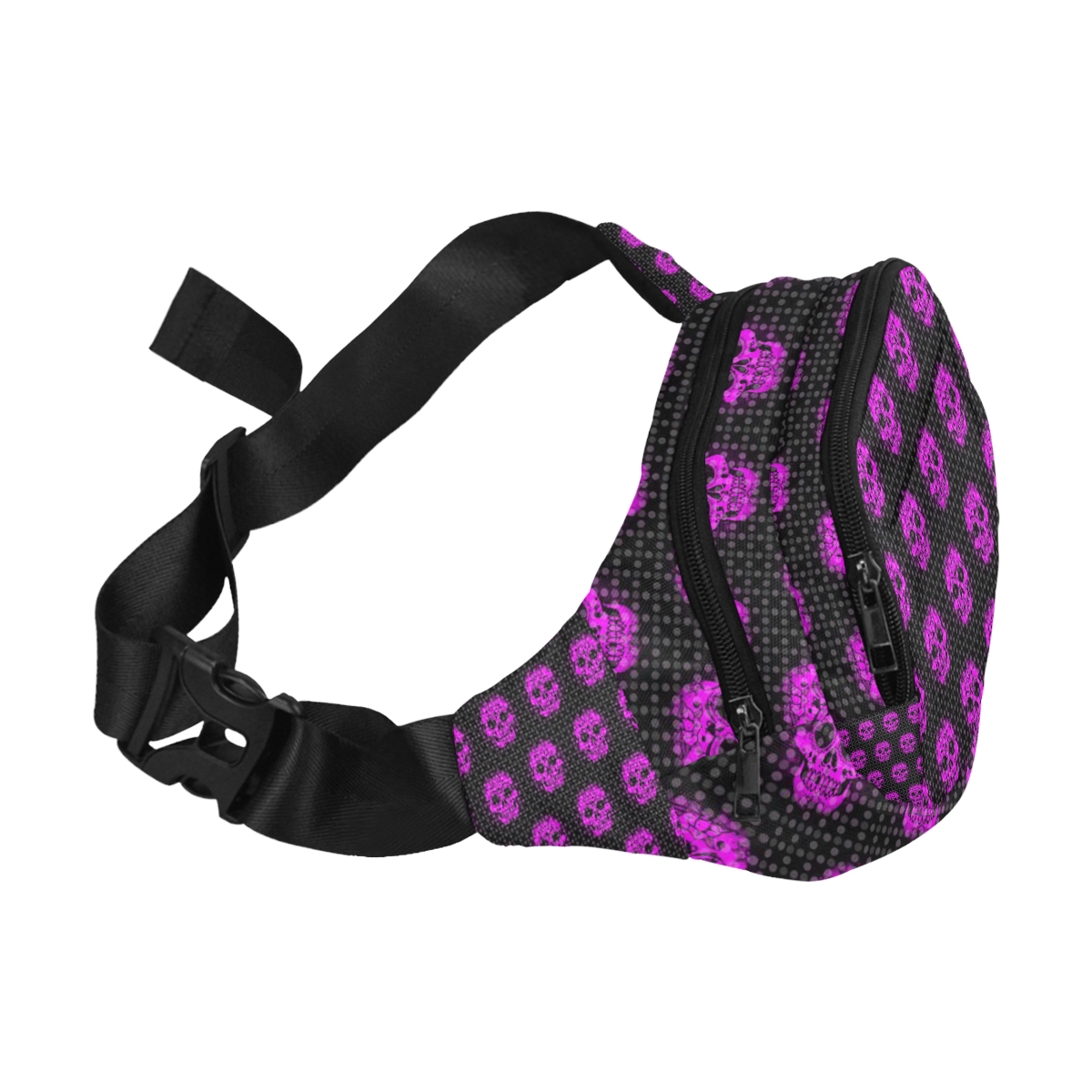 skulls and dotts, pink by JamColors Fanny Pack/Small (Model 1677)