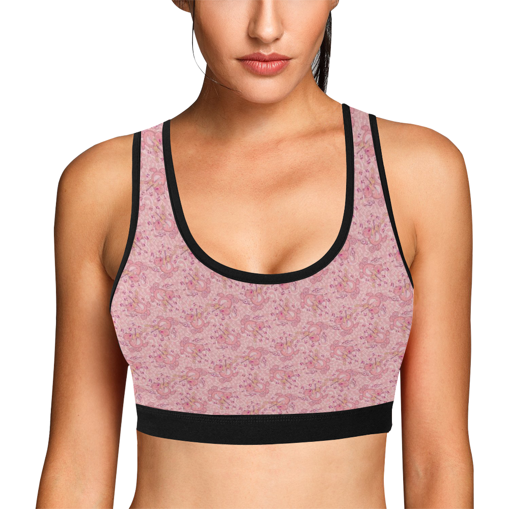 Cat with Violin Pattern Women's All Over Print Sports Bra (Model T52)