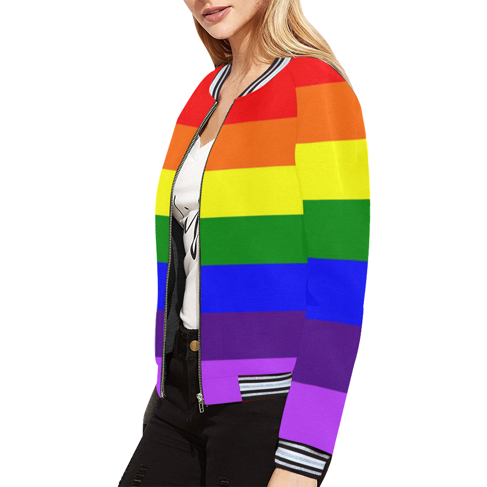 Rainbow Flag (Gay Pride - LGBTQIA+) All Over Print Bomber Jacket for Women (Model H21)