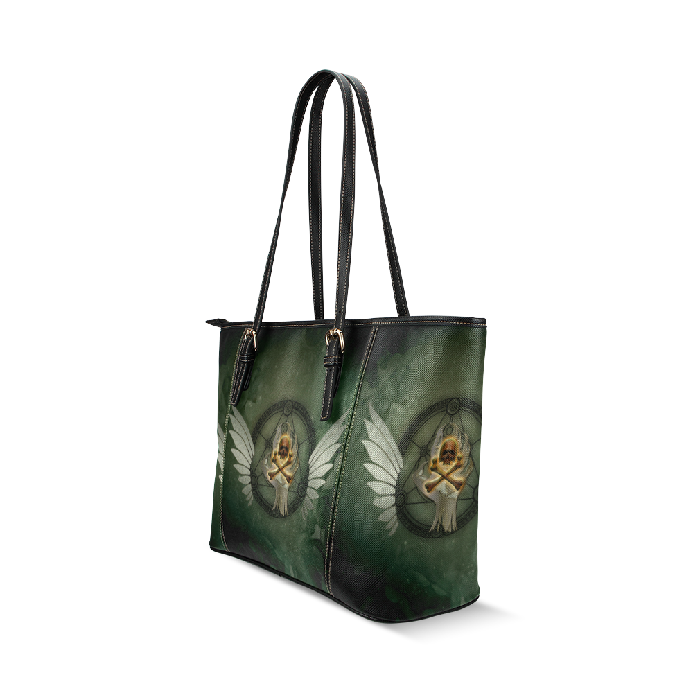 Skull in a hand Leather Tote Bag/Large (Model 1640)