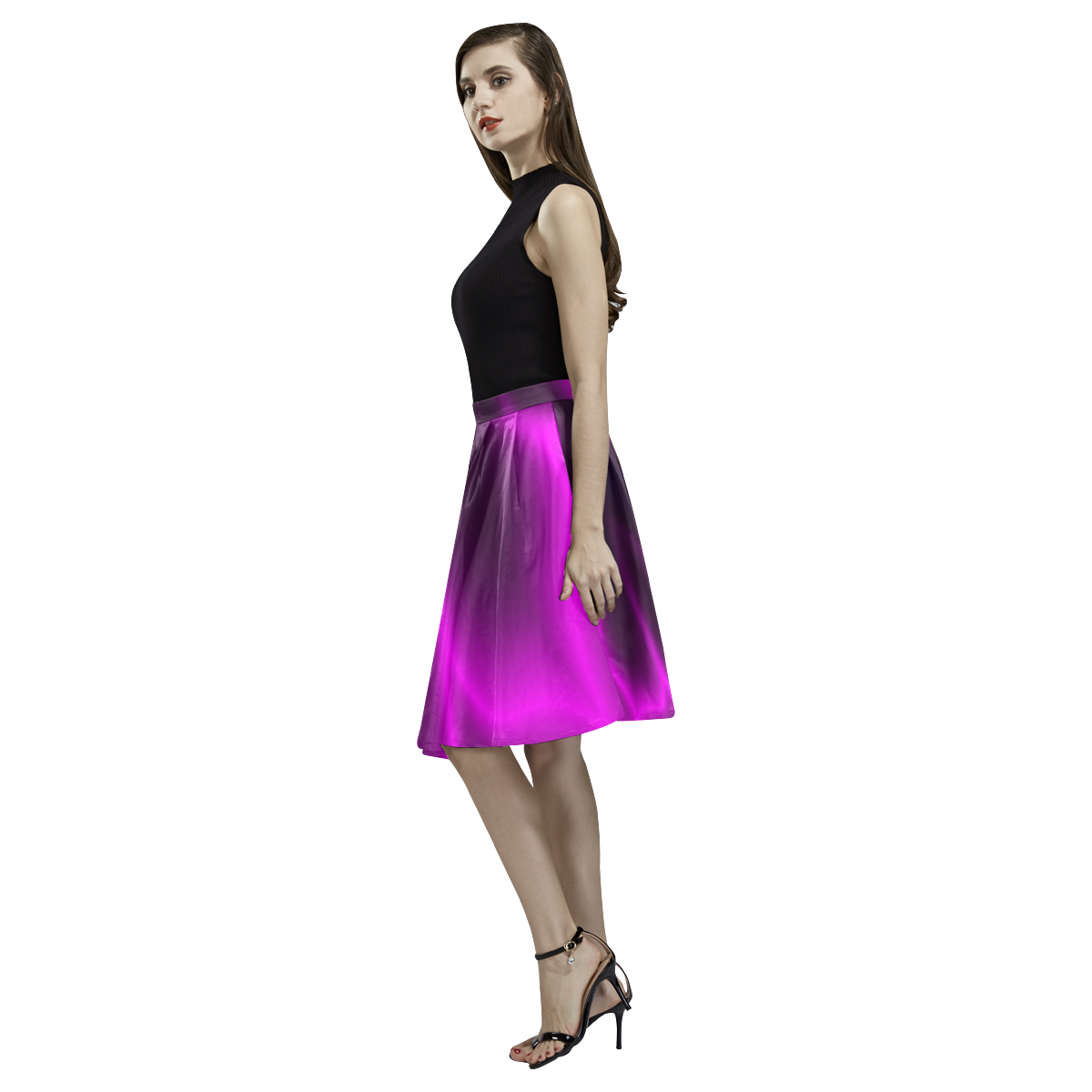 Purple Blossom Melete Pleated Midi Skirt (Model D15)