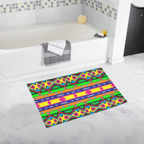 Distorted colorful shapes and stripes Bath Rug 20''x 32''