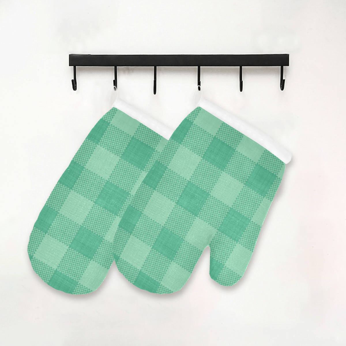 Mint Green Plaid Oven Mitt (Two Pieces)