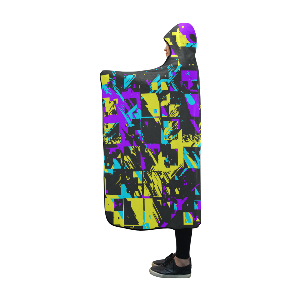 Purple yelllow squares Hooded Blanket 60''x50''