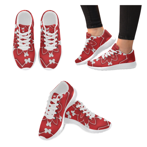 Love and Romance Red and White Hearts and Butterfl Women’s Running Shoes (Model 020)