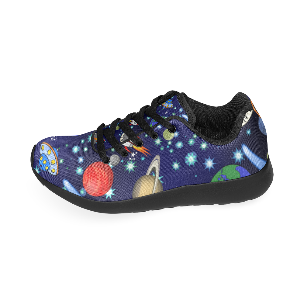 Galaxy Universe - Planets,Stars,Comets,Rockets (Black Laces) Men's Running Shoes/Large Size (Model 020)