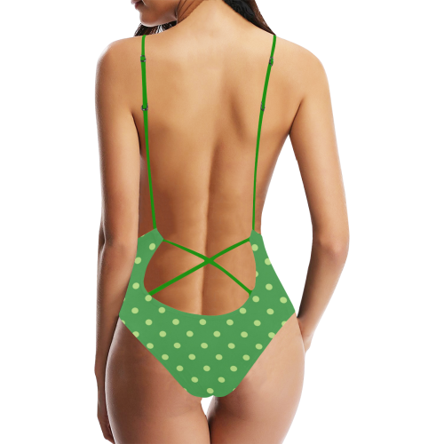 Green Polka Dots Sexy Lacing Backless One-Piece Swimsuit (Model S10)