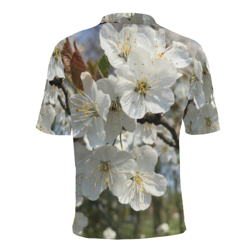 white flower Men's All Over Print Polo Shirt (Model T55)