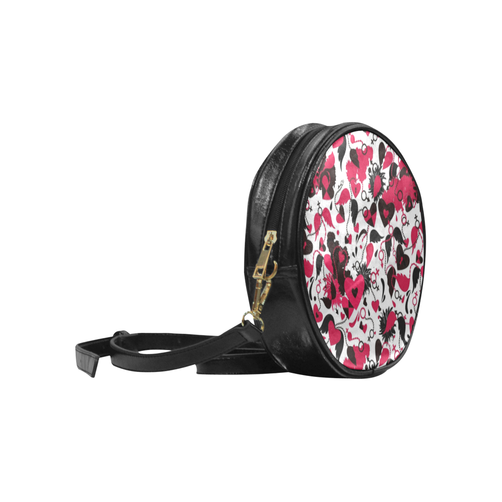 seamless-background-with-broken-hearts round sling bag Round Sling Bag (Model 1647)