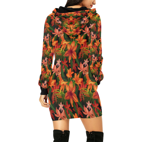 Amaryllis Floral All Over Print Hoodie Mini Dress (Model H27)