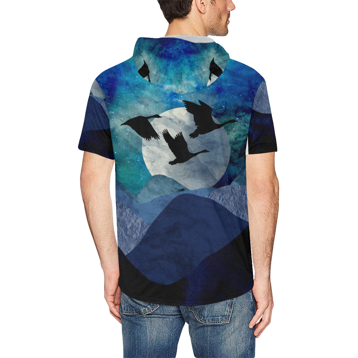 Night In The Mountains All Over Print Short Sleeve Hoodie for Men (Model H32)