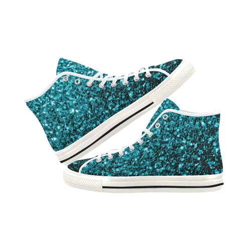 Beautiful Aqua blue glitter sparkles Vancouver H Women's Canvas Shoes (1013-1)