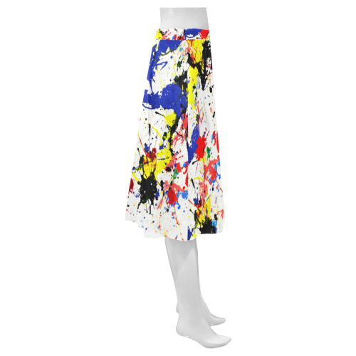Blue and Red Paint Splatter Mnemosyne Women's Crepe Skirt (Model D16)