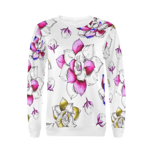 floral pink All Over Print Crewneck Sweatshirt for Women (Model H18)