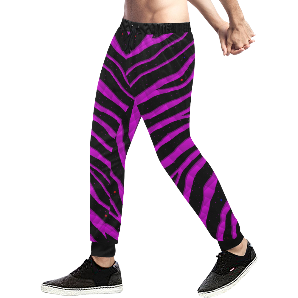 Ripped SpaceTime Stripes - Pink Men's All Over Print Sweatpants (Model L11)