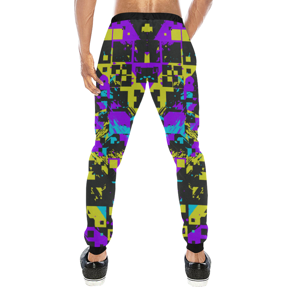 Purple yelllow squares Men's All Over Print Sweatpants (Model L11)