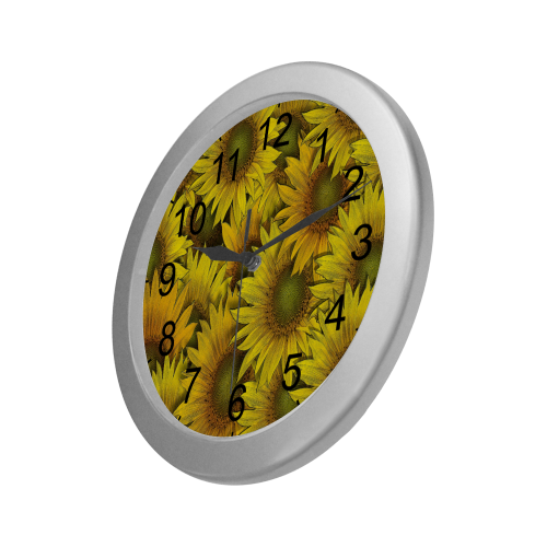 Surreal Sunflowers Silver Color Wall Clock