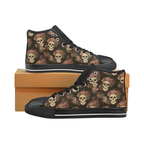 Skull and Rose Pattern High Top Canvas Shoes for Kid (Model 017)