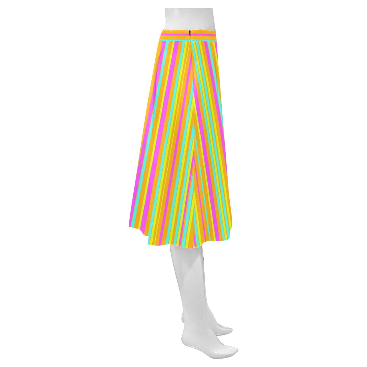 Neon Stripes  Tangerine Turquoise Yellow Pink Mnemosyne Women's Crepe Skirt (Model D16)