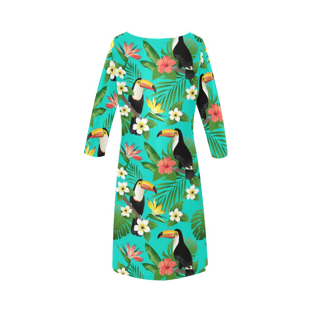 Tropical Summer Toucan Pattern Round Collar Dress (D22)