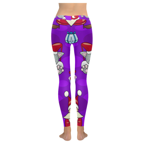 Sking Santa And Kitty Pattern Women's Low Rise Leggings (Invisible Stitch) (Model L05)