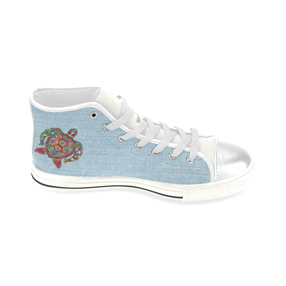 Sea Turtle 1 White High Top Canvas Shoes for Kid (Model 017)