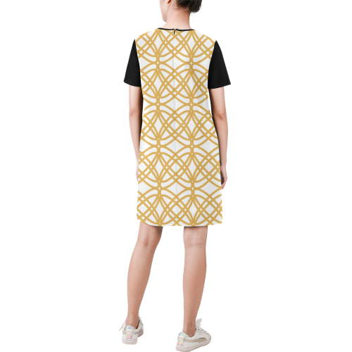 Abstract  pattern - bronze and white. Short-Sleeve Round Neck A-Line Dress (Model D47)
