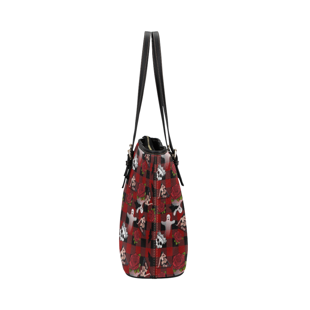 gothic woman rose bats pattern Leather Tote Bag/Large (Model 1651)