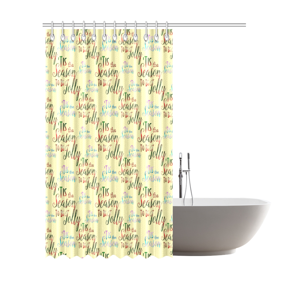 Christmas 'Tis The Season Pattern on Yellow Shower Curtain 72"x84"