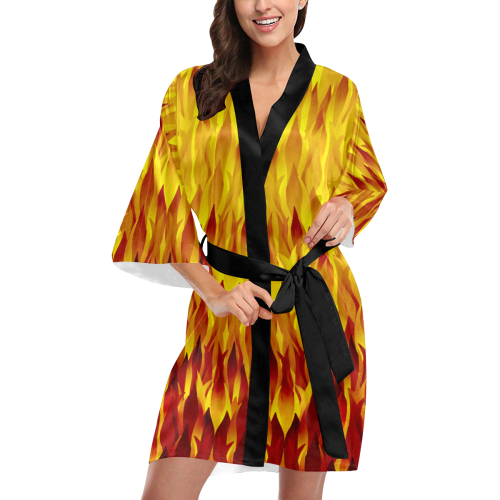 Hot Fire and Flames Illustration Kimono Robe