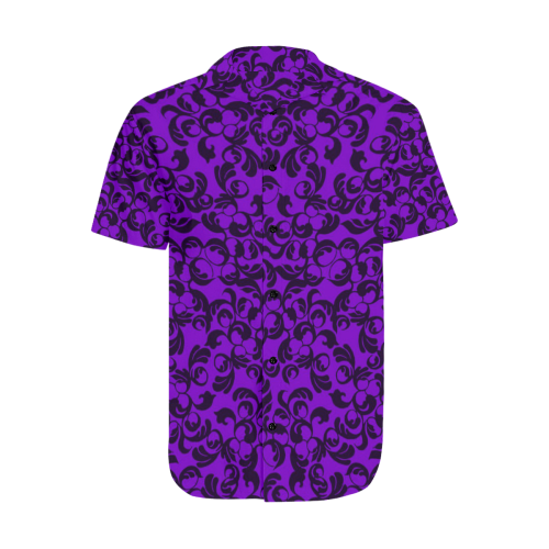 Luciferian Devil Purple Leaf Pattern Satin Dress Shirt Men's Short Sleeve Shirt with Lapel Collar (Model T54)